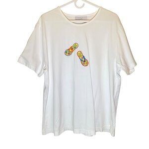 Kim Rogers Women's plus size 1X White Short Sleeve Tee with Flip-Flop Graphic